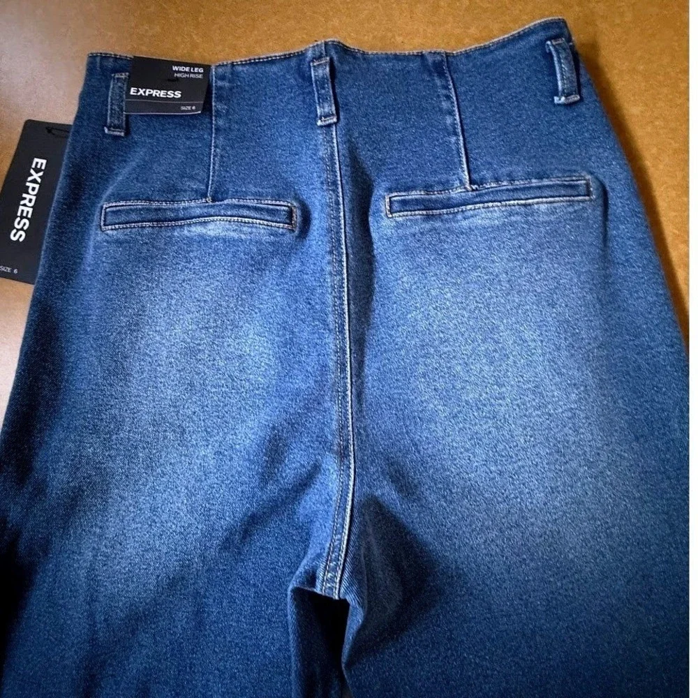 Express High Rise Wide Leg‎ Jeans Medium Wash Blue Size 6 NWT 10045DDM